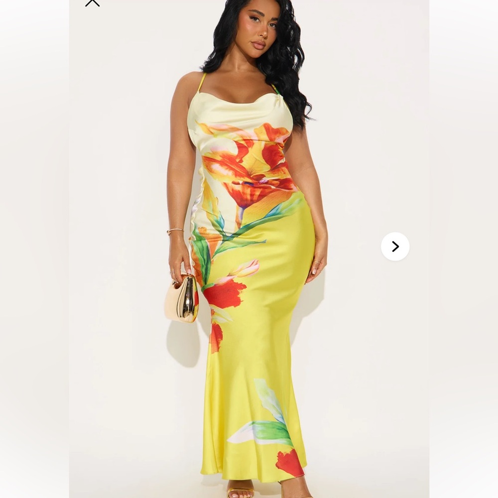 Yellow Floral Cowl Neck Maxi Dress